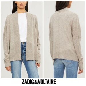 ZADIG & VOLTAIRE Tanya Taupe 100% Cashmere Eyelet Open Front Edgy Cardigan Sz S